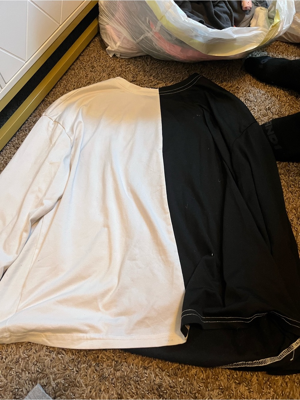 SHEIN Black & White Two-Tone Long Sleeve Tee